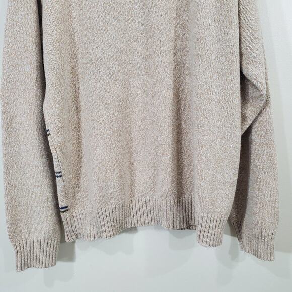 Haggar Men Sweater Striped Long Sleeve Oatmeal Blue and Green Strips XXL Vtg - Picture 10 of 15